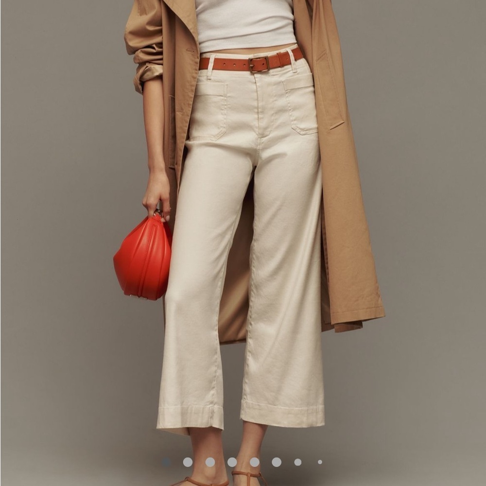 NWT Anthropologie Maeve Colette Linen Blend Crop Wide Leg Pants Chalk White